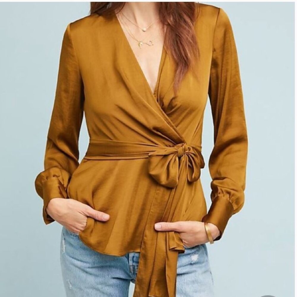 Olive Green Silk Wrap Top - Size 4